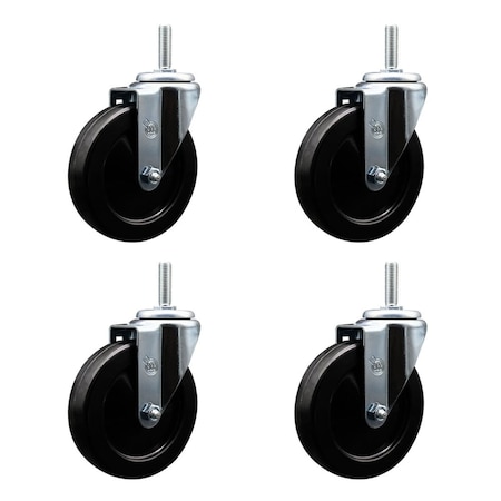 Service Caster 5 Inch Hard Rubber Wheel Swivel 34 Inch Threaded Stem Caster Set Service Caster SCC-TS20S514-HRS-34212-4